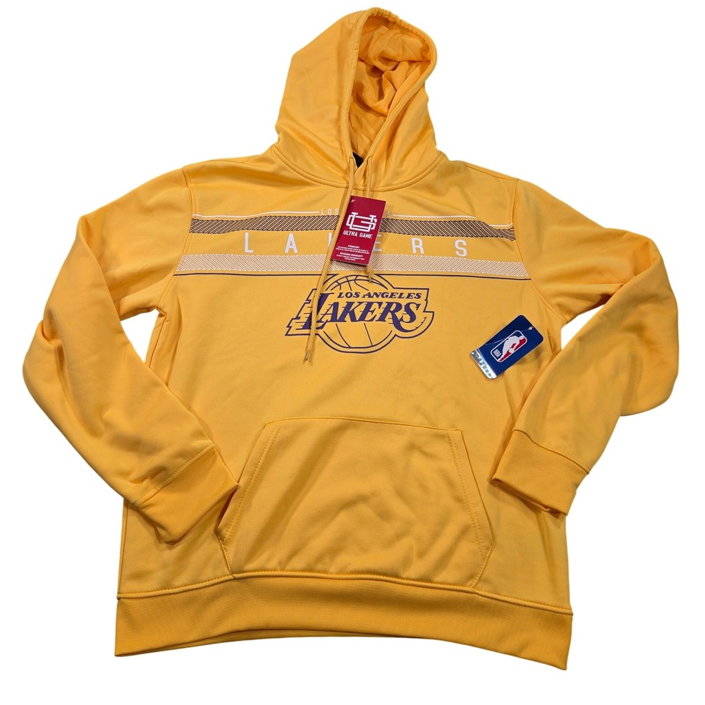 Los Angeles Lakers Hoodie Mens Large Yellow Fleece Pullover Ultra Game NBA NWT